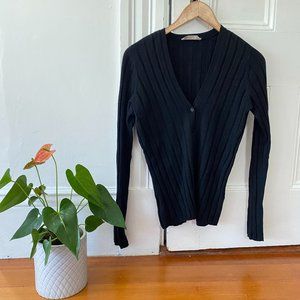 Everlane The Luxe Wool Rib Black Button Cardigan